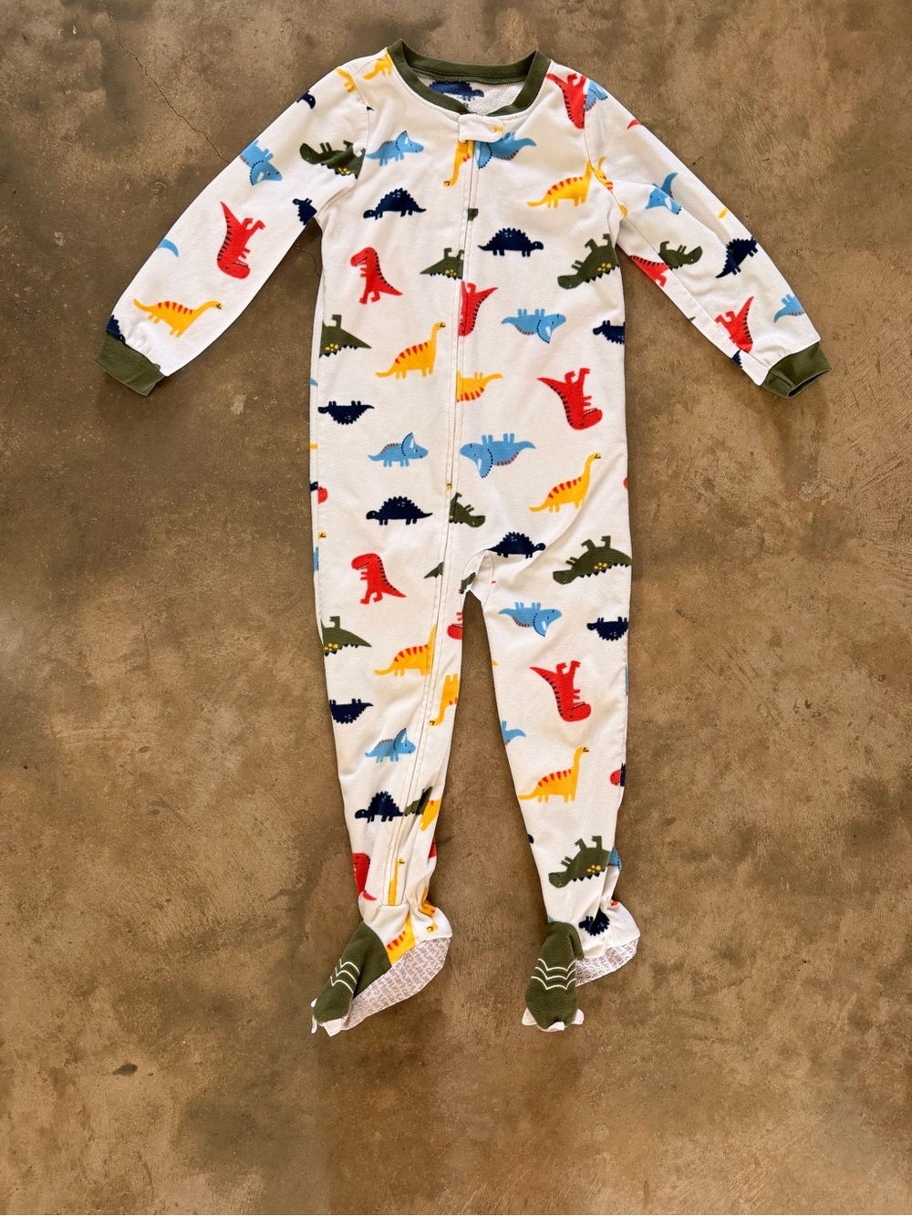 Kids Dino Footed One-Piece Pajama - White with Multicolor Dinosaurs 5T